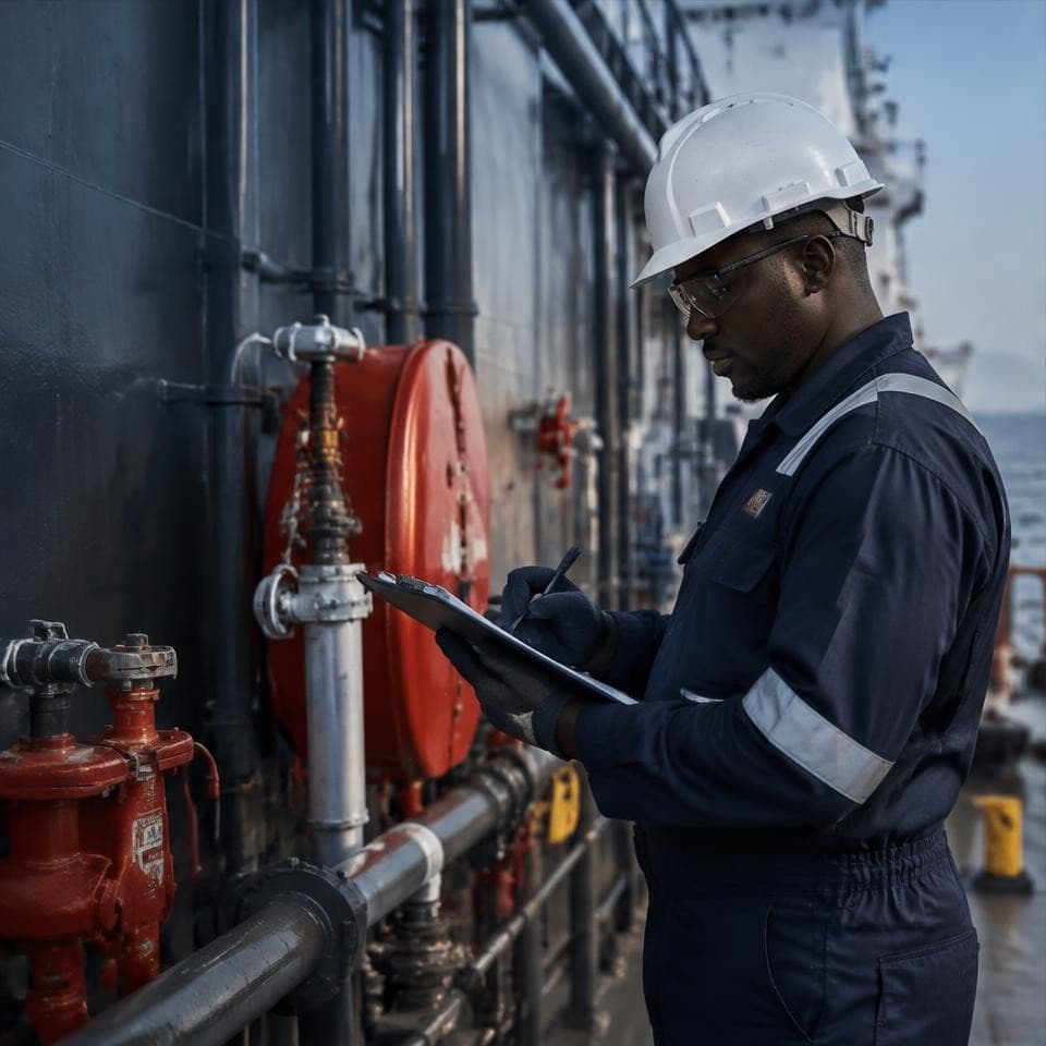 Marine surveyor inspecting cargo documentation