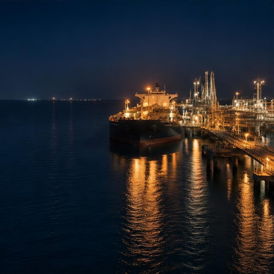 Bunker delivery to a product tanker at night